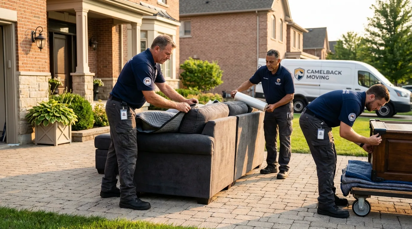Large estate moving crew wrapping furniture in Scotland, PA