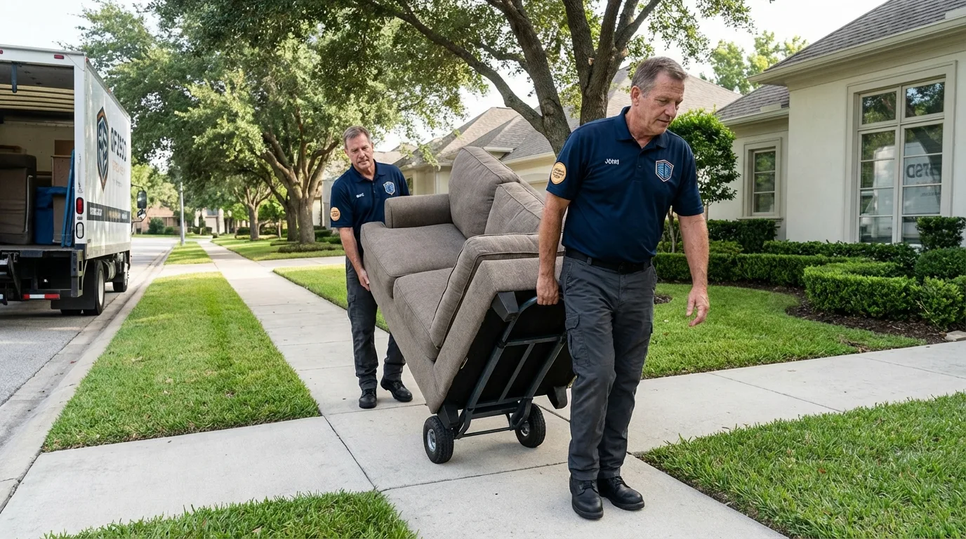 Local residential moving crew loading furniture in Scotland, PA