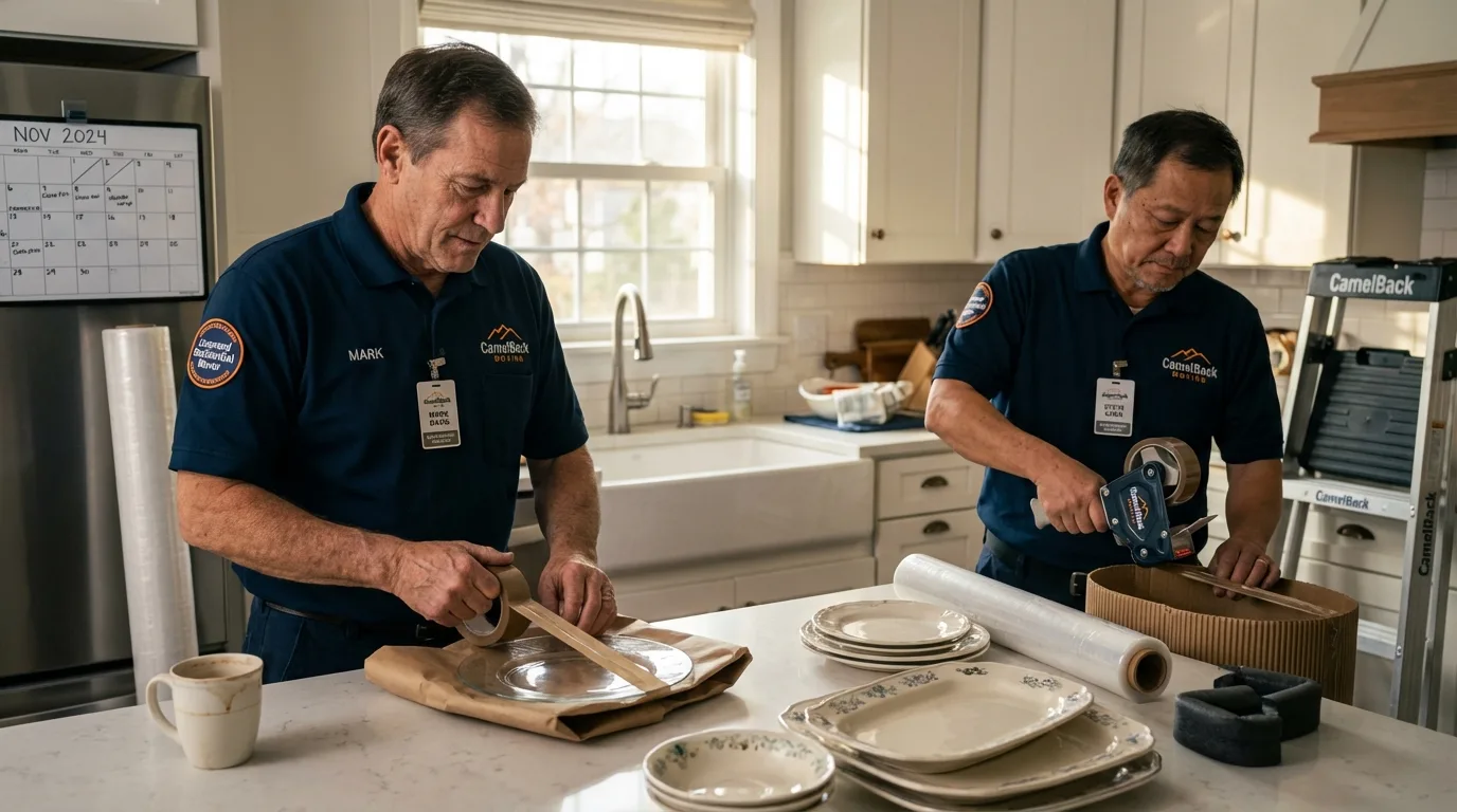 Professional crew packing kitchen dishware in Scotland, PA